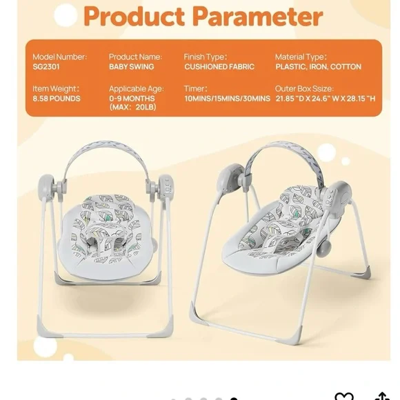 Leaf Pattern Baby Swing- Used Once - Picture 6 of 6